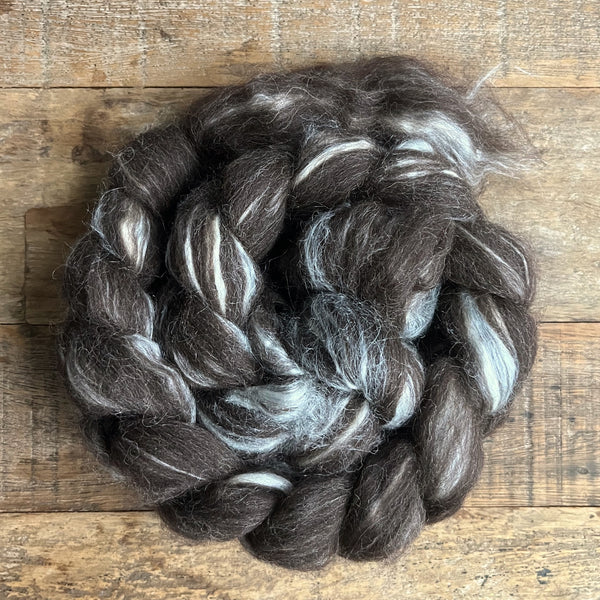 Undyed 70/30 Natural dark brown Shetland and Tussah Silk blend combed top