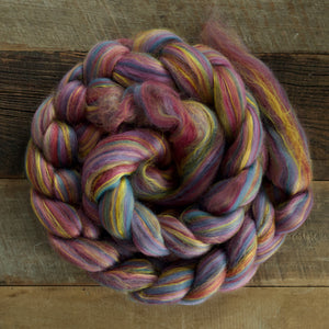 85% mill-dyed merino 15% mill-dyed bamboo combed top, per 100 gram braid