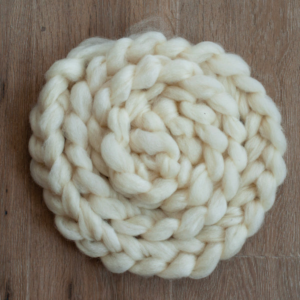 100% Vancouver Island Romney Pindrafted Roving, undyed, sold in 100 gram bumps