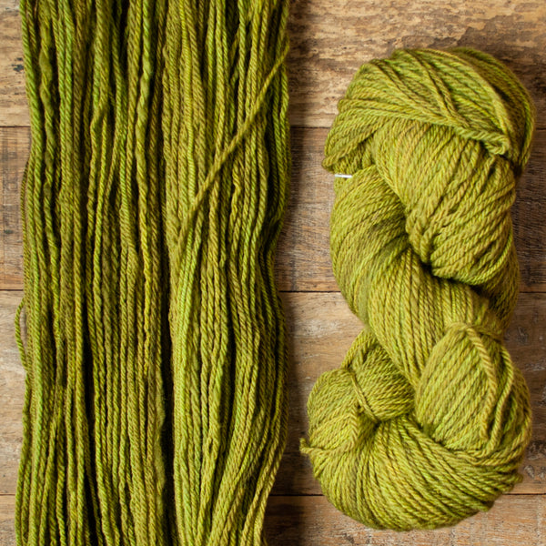 100% Ontario Tunis Worsted, 215 yards per 100 grams, 3 ply, semi-worsted